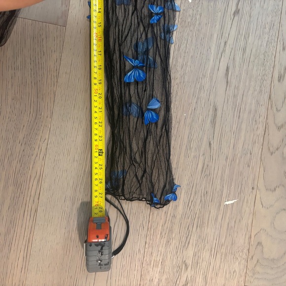 Elegant Black Sheer Pants with Blue Floral Accents - Picture 4 of 4